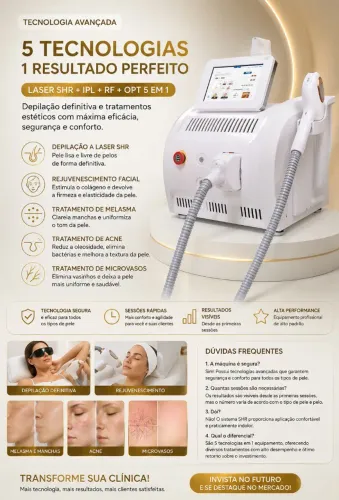 Máquina de depilação a laser SHR IPL RF OPT 5 em 1