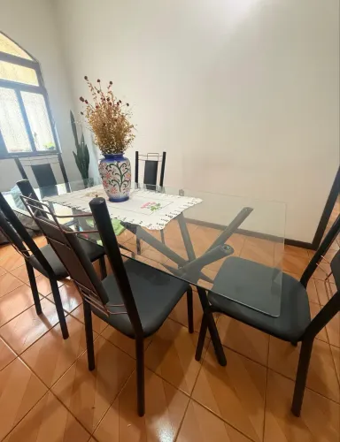 Mesa de vidro sala de jantar 6 cadeiras
