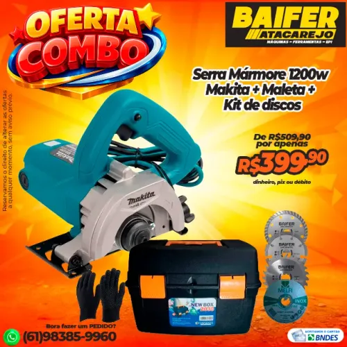 Combo Serra Mármore 1200w Makita + Maleta + Kit de discos
