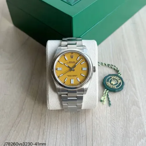 Relógio ROLEX OYSTER PERPETUAL - ETA S/c - Prateada Pulseira/ Fundo Amarelo.