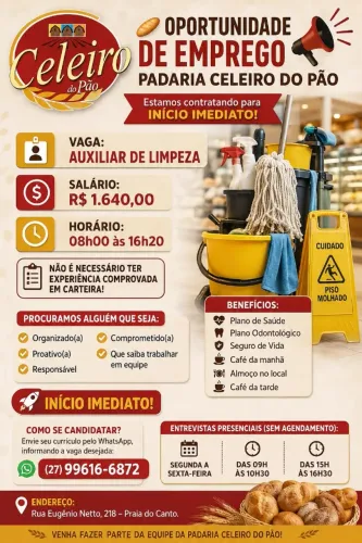 AUXILIAR DE LIMPEZA - PADARIA EM VITÓRIA ES