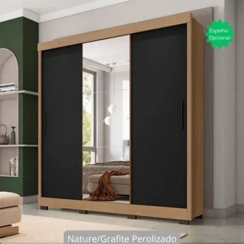 Guarda Roupa 3 Portas Correr com Espelho Lion