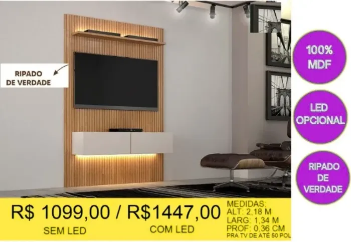 PAINEL DE SALA RIPADO 100% MDF