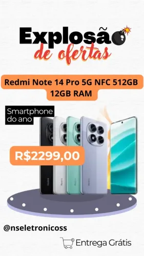 Celular Xiaomi Redmi Note 14 PRO 5G 512GB 12GB NFC Câmera tripla 200MP Entregamos