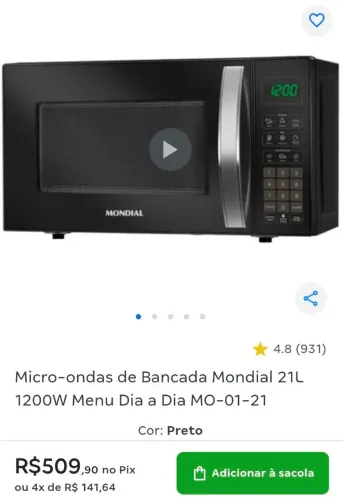 Microondas Mondial 21L