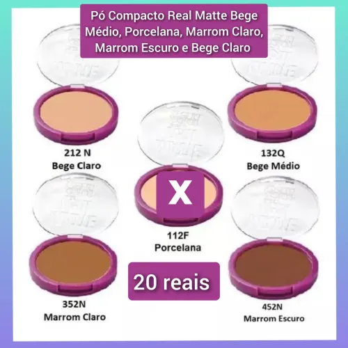 Pó Compacto Real Matte Bege Médio, Marrom Claro e Marrom Escuro