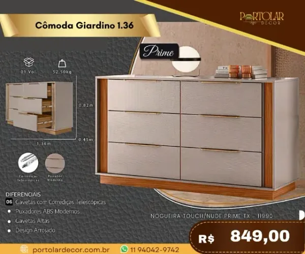 Cômoda Giardino 1.36, a pronta entrega
