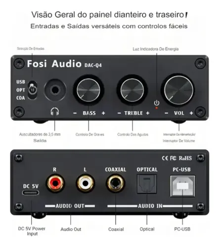 DAC USB FOSI AUDIO Q4 MINI estério stúdio/gaming - Novo