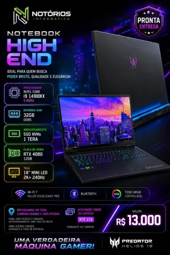 ? **Notebook Gamer Predator Helios 18**