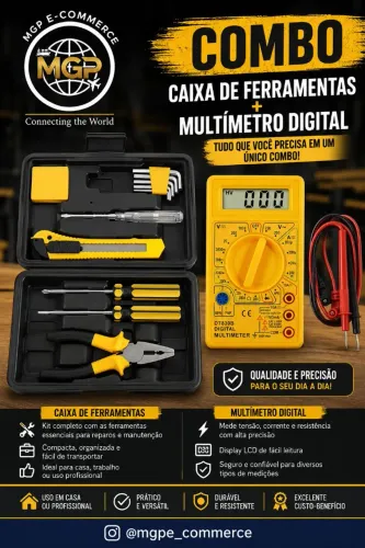 Combo promocional Caixa de Ferramentas + Multímetro Digital