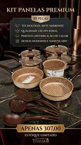 Kit Panelas com TAMPA VIDRO 10 peças 