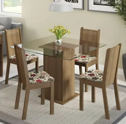 Mesa de Jantar Madesa Magda Tampo de Vidro - Nova