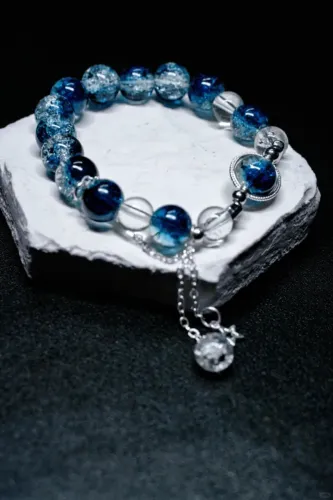 Pulseira Galáxia Estelar Brilho Azul Celestial com Charme Luxuoso