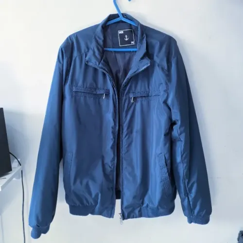 Jaqueta de Nylon Forrada Reforçada Azul Marinho
