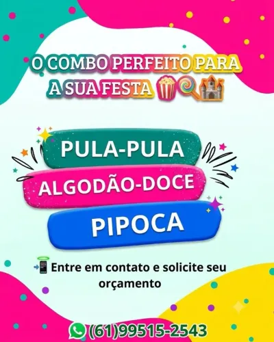 ALUGUEL PULA-PULA, ALGODÃO-DOCE E PIPOCA