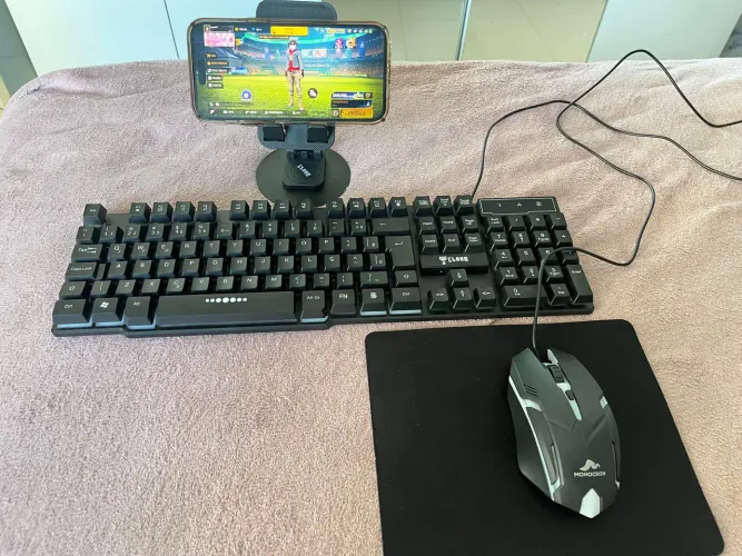 Kit Mobilador Gamer Preto C/ Teclado E Mouse Led Rgb Mageon
