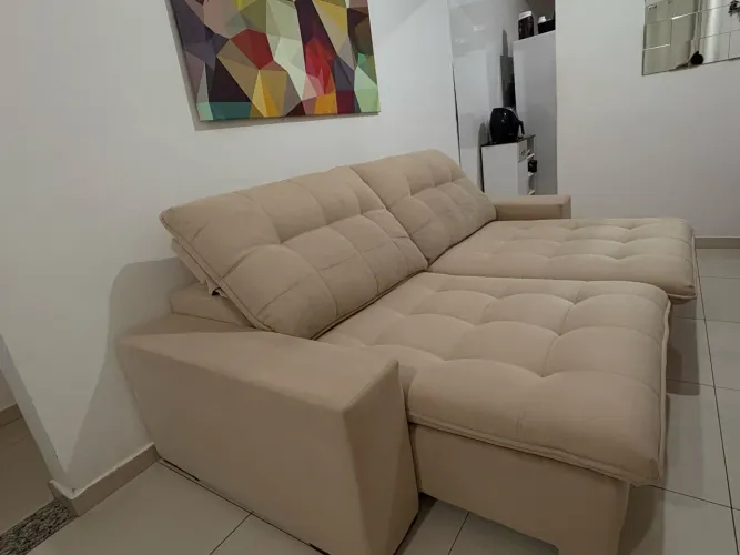 Sofá Retrátil 2,50m Bege - Velosoft | Molas Ensacadas | Excelente Estado