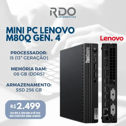 Mini PC Lenovo M80q Gen 4 i5 13ª Geração 8GB DDR5 SSD 256GB - Compacto & potente