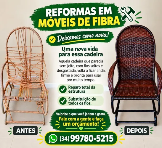 Reformas e vendas de cadeiras na fibra sintética.