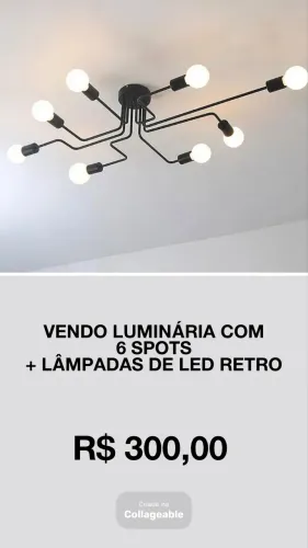Luminária industrial + 6 lâmpadas led filamento