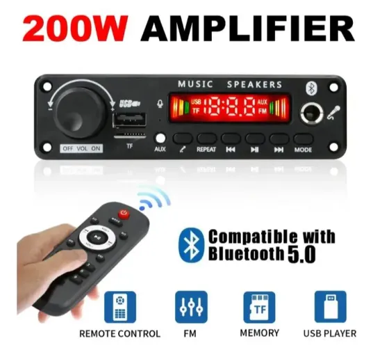 Placa amplificada 200w controle USB MP3 Aux SD bluetooth mic 