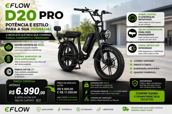 Bicicleta elétrica D20 Pró 