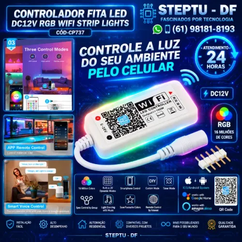 Controlador Fita Led DC12V Rgb Wifi Strip Lights Arduino Automação COD-CP737
