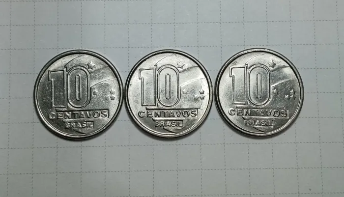 Trio de moedas de 10 Centavos - 1989 - Cunho Marcado