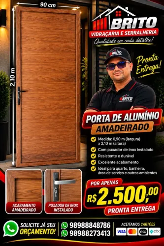 Porta em alumínio amadeirado pronta entrega medida 90 de largura por 2.10 altura 