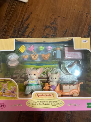 sylvanian families - conjunto piquenique ensolarado irmã e bebe raposas do deserto
