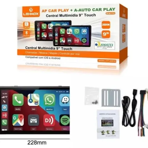 Central Multimídia 9 Android Auto CarPlay Touch Bluetooth