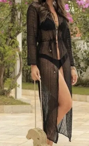 Saída de praia longa crochê
