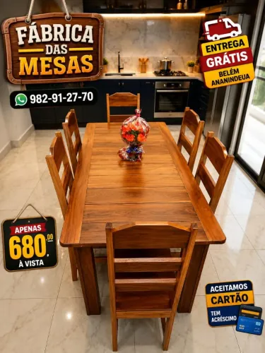 Promoção Mesa de Madeira Com 6 Cadeiras