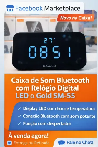 Caixa de Som Bluetooth com Relógio Digital LED ? Gold SM-55 Nova
