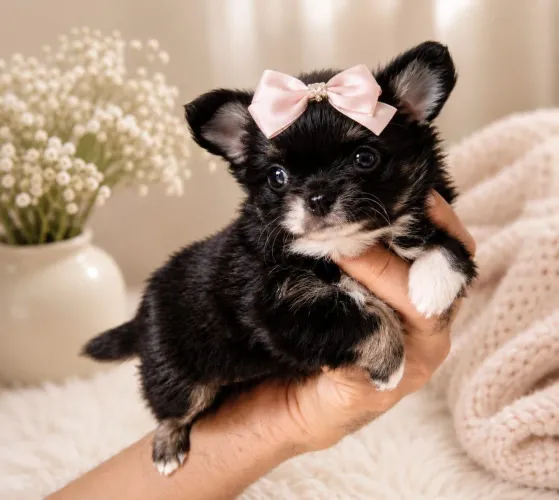 Chihuahua Pêlo Longo Fêmea! Linda Black Tan