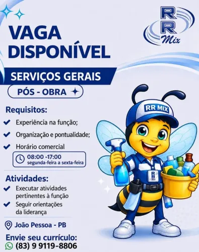 Vaga para Auxiliar de Serviços Gerais 