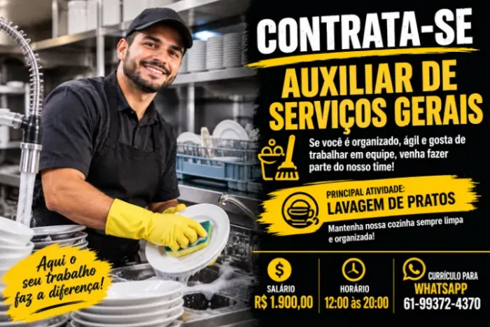 CONTRATA-SE AUXILIAR DE SERVIÇOS GERAIS!!
