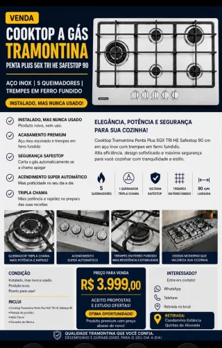 COOKTOP TRAMONTINA PENTA PLUS 5GX TRI HE SAFESTOP 90 ? NUNCA USADO