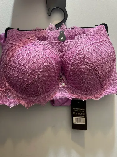 Conjunto Lingerie Rosa Rendado
