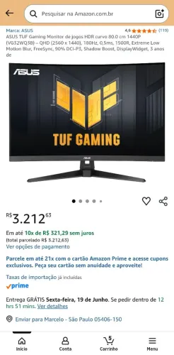 Monitor Asus 32 qhd tela curva (VG32WQ3B)