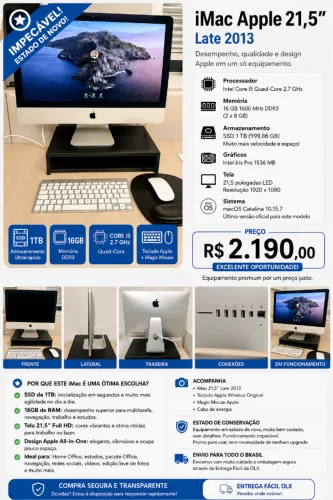 iMac Apple 21,5? ? SSD 1TB ? 16GB RAM ? Core i5 ? Completo