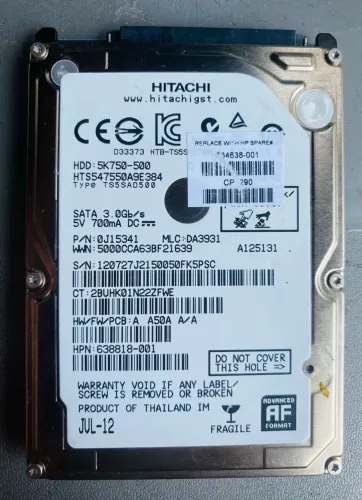 HD Notebook 500GB Hitachi 2.5 Sata 5400RPM - Funcionando 100%