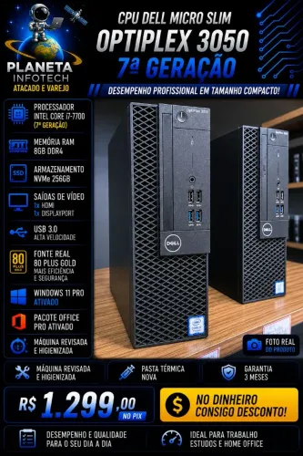 CPU Micro Slim DELL core i7 7700 com 8gb de ram DDR4 + NVME 256gb ( 3 meses de garantia )
