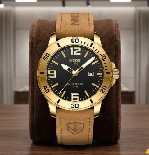 Relógio masculino Nibosi pulseira de couro
