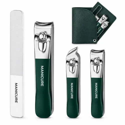 Kit Cortador De Unhas Manicure 4 Peças Aço Inox Com Lixa De Vidro E Estojo Manicure