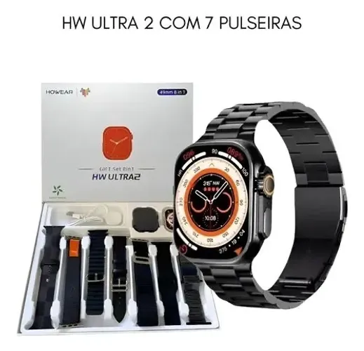 Smartwatch Ultra notificações, ligações, 8 pulseiras 