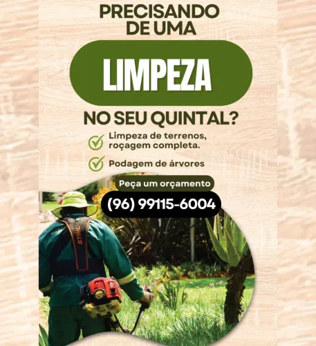Roçagem de quintal, limpeza em terrenos podagem de árvore