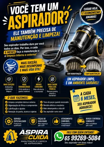 Manutenção e limpeza em aspiradores de todos os modelos