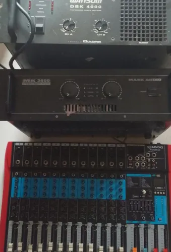 Mesa de som soundvoice 12 canais/ amplificador watisom DBK 4000 / amplificador mk 3600