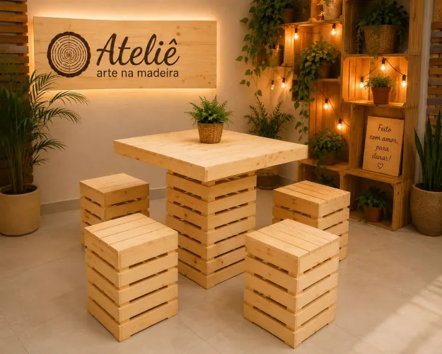 Conjunto de mesa rústico 